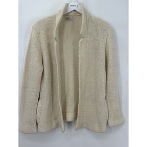 Vintage Adele Joyce Hand Loomed Cream Open Front Cardigan Sweater Large